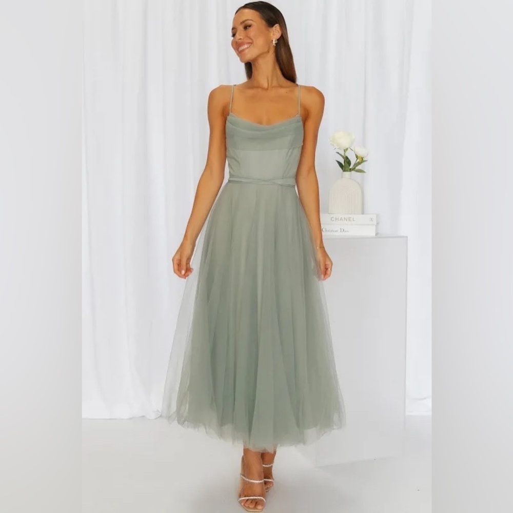Hello Molly Signal My Way Tulle Sage Dress - Wedding Guest